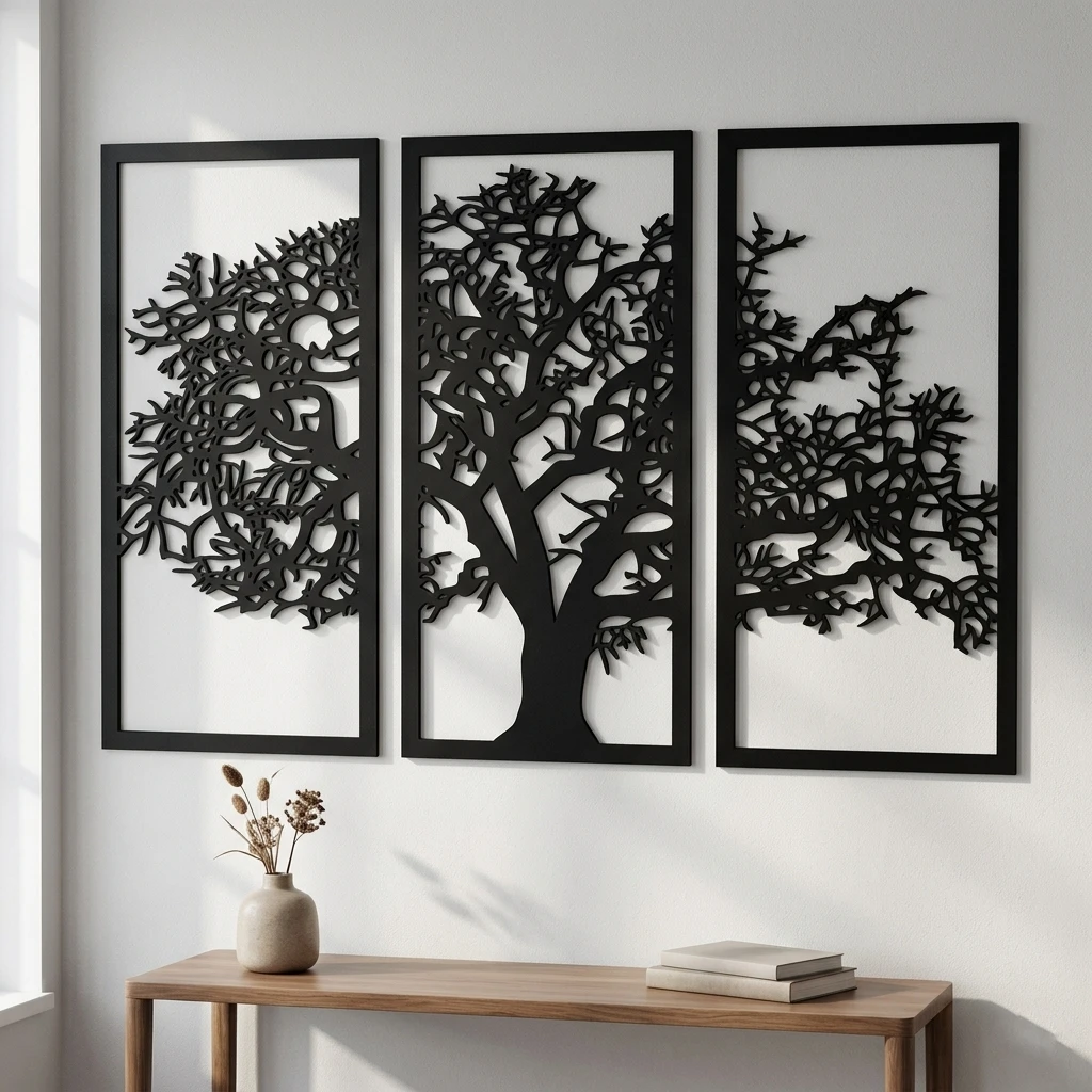 3 Parçalı Modern Ağaç Duvar Dekoru