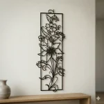 Çiçek Desenli Dekoratif Siyah MDF Duvar Dekoru