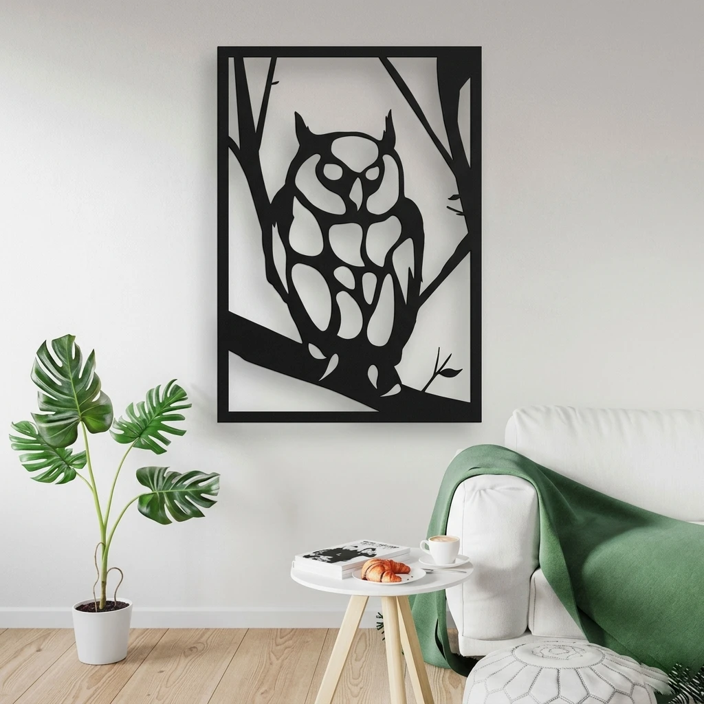 Minimalist Baykuş Desenli Duvar Sanatı Tablosu