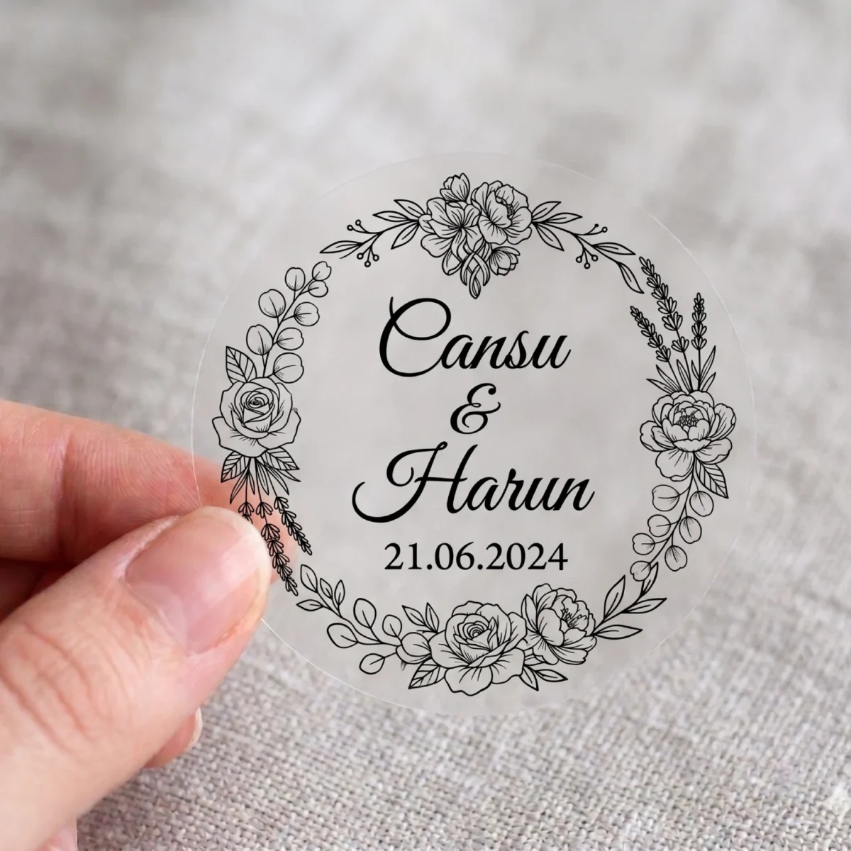 Kişiye Özel Şeffaf Söz Nişan Kına Nikah Düğün Etiketi